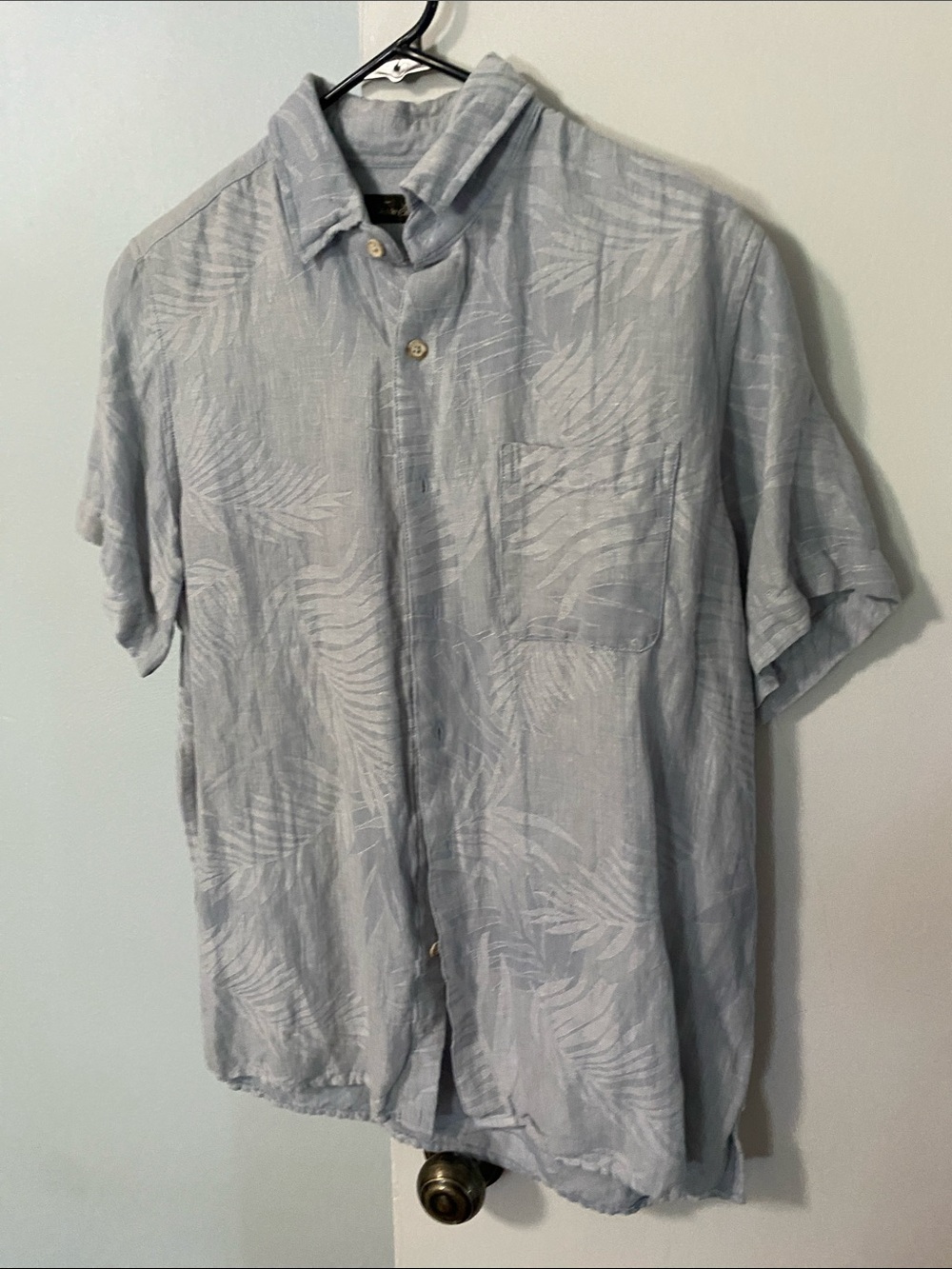 Tasso Elba Tropical Print Light Blue Short-Sleeve Button-Down Shirt